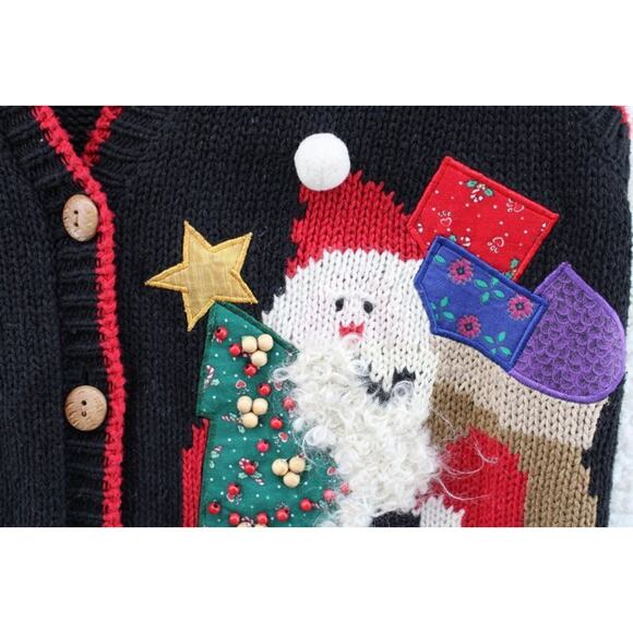 Sweater Vest Embroider Christmas Santa Clause Wood Buttons Ugly Cute Beaded S M - Picture 5 of 9
